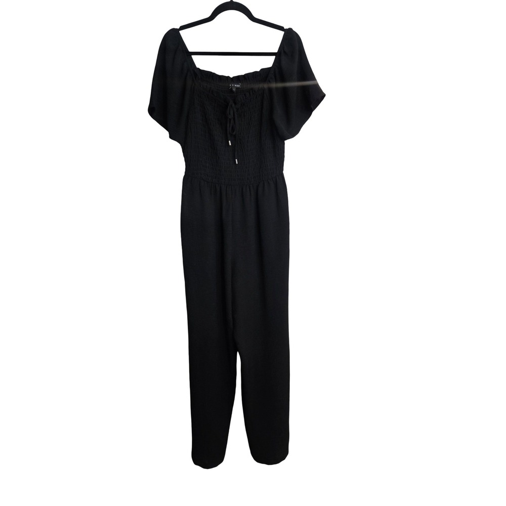 As U Wish Black‎ Smocked Off The Shoulder Jumpsuit Short Sleeve Crepe Large